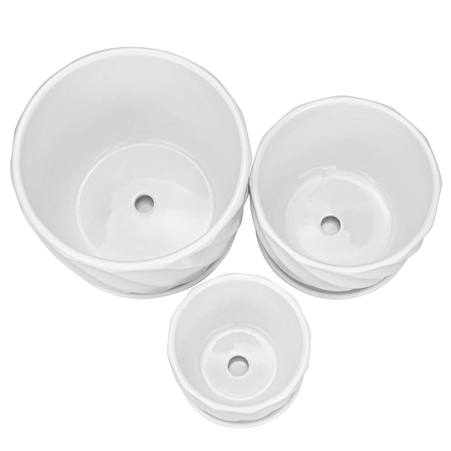 Foraineam Set of 3 Round Modern Ceramic Planter Pot Small to Large Sized Garden Flower Plant Pots White Succulent Cactus Containers with Drainage and Saucer