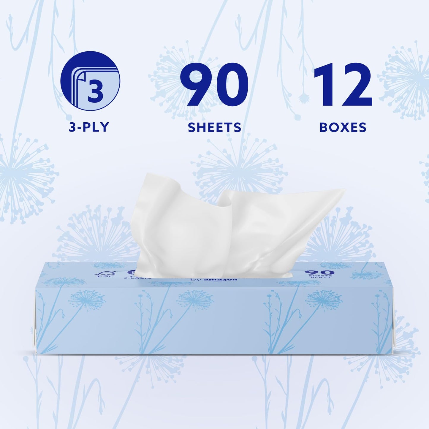 by Amazon 3-Ply Facial Tissues, 1080 Count (12 Packs of 90) (Previously Presto!)