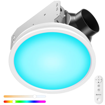 Bathroom Exhaust Fan with RGB Lights, 110CFM/1.0 Sones Vent Fan with 3 Color Temperatures, 5 Adjustable Brightness, Easy to Install, Remote Control, Quiet Ventilation Fan for Bath, Shower, Attic