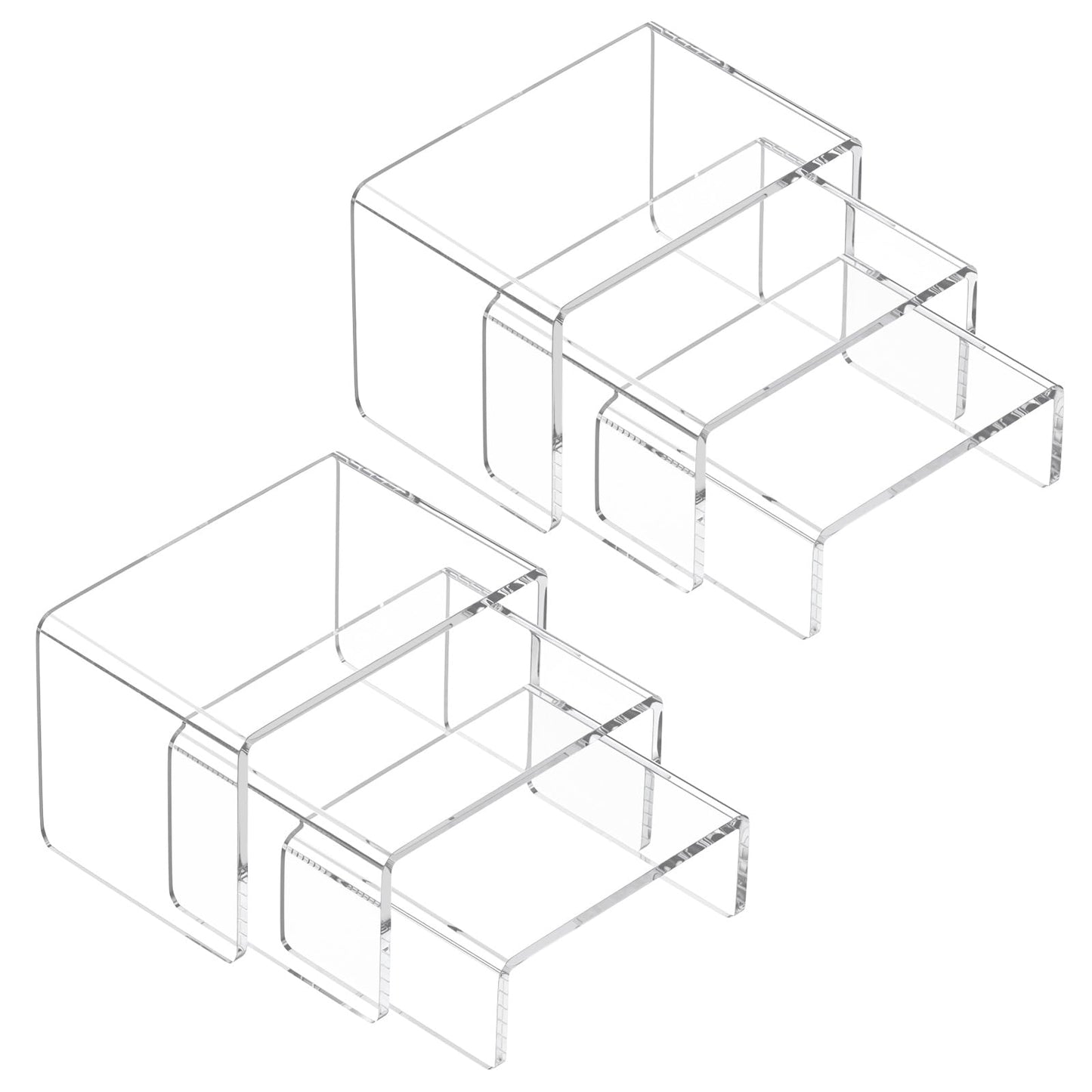 NIUBEE Acrylic Display Risers Stand 2 Sets,3 Steps Clear Riser Shelf Showcase for Amiibo Funko POP Figures -3"x3"x5"