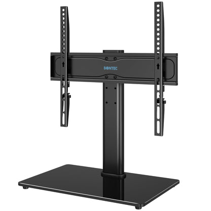 BONTEC Universal TV Stand for 24–60 Inch LCD LED OLED Plasma TVs, Height Adjustable Table Top Pedestal with Bracket, 8mm Tempered Glass Base, 45kg Load, Max VESA 400x400mm, Cable Management