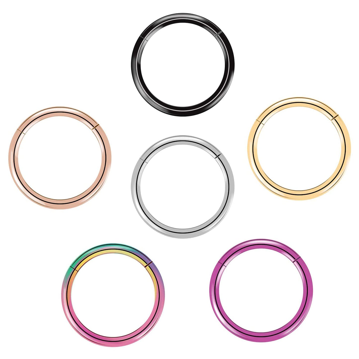 BOGKU 6pcs G23 Titanium Hinged Nose Rings Hoop 18 Gauge 6mm Nose Septum Clicker Segment Rings Cartilage Conch Tragus Helix Rook Hoop Earring Body Piercing Jewelry