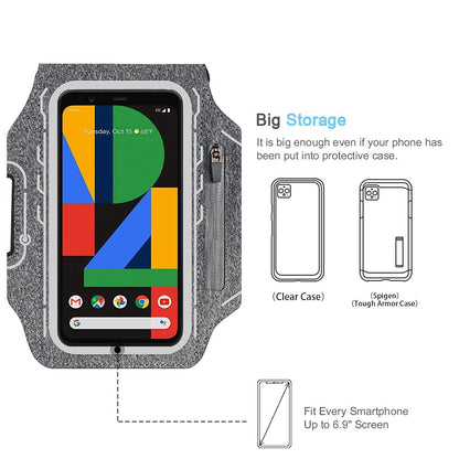 Pixel 10 9 Pro XL Armband, JEMACHE Gym Running Workouts Phone Arm Band for Google Pixel 10/9 Pro XL, 8/7/6 Pro with Earbuds Holder (Grey)