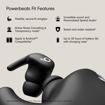 Beats Powerbeats Fit - Wireless Noise Cancelling Workout Earbuds with Secure-Fit Wingtips, Up to 30-Hour Battery Life, Sweat & Water Resistant, Apple & Android Compatible - Jet Black