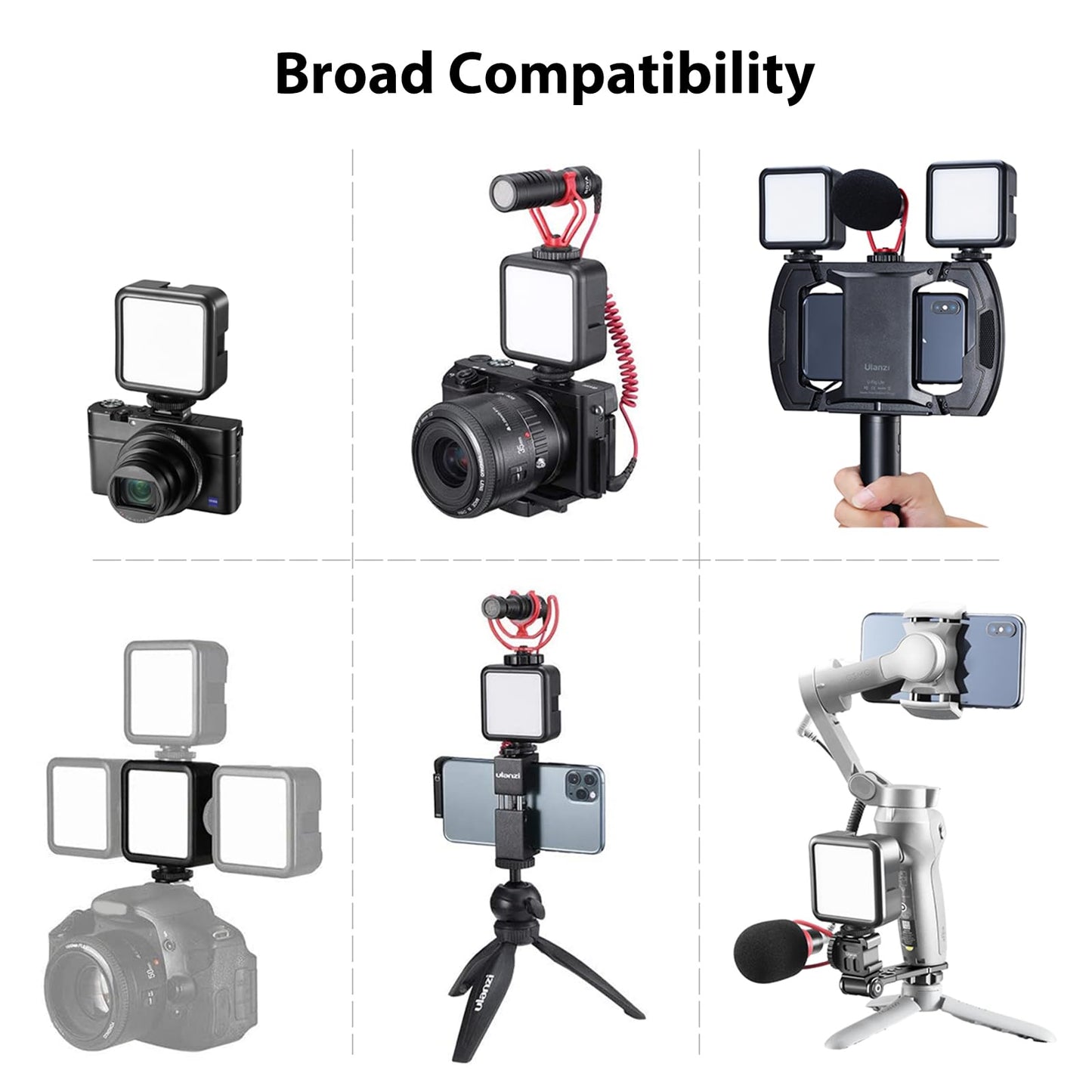 ULANZI VL49 2000mAh LED Video Light w 3 Cold Shoe, Rechargeable Soft Light Panel, Portable Photography Lighting for DJI OSMO Sony DSLR Canon Camera GoPro Vlogging