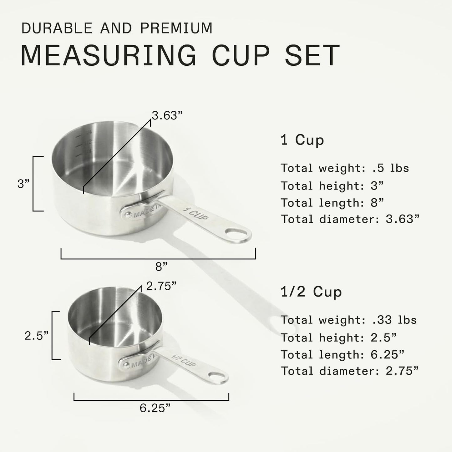 Made In Cookware - Measuring Cup Set - Stainless Steel - Stackable - Dishwasher Safe