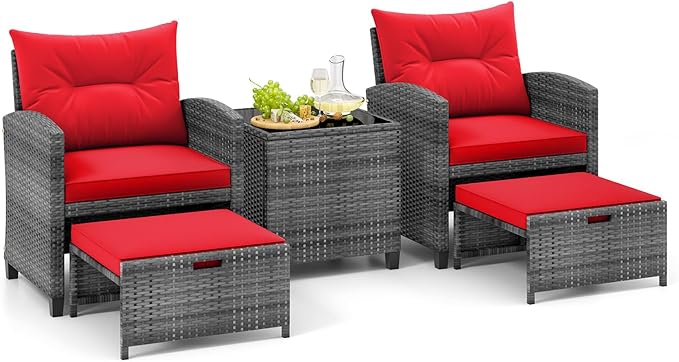 Tangkula 5 Pieces Patio Conversation Set, PE Wicker Rattan Outdoor Furniture Set