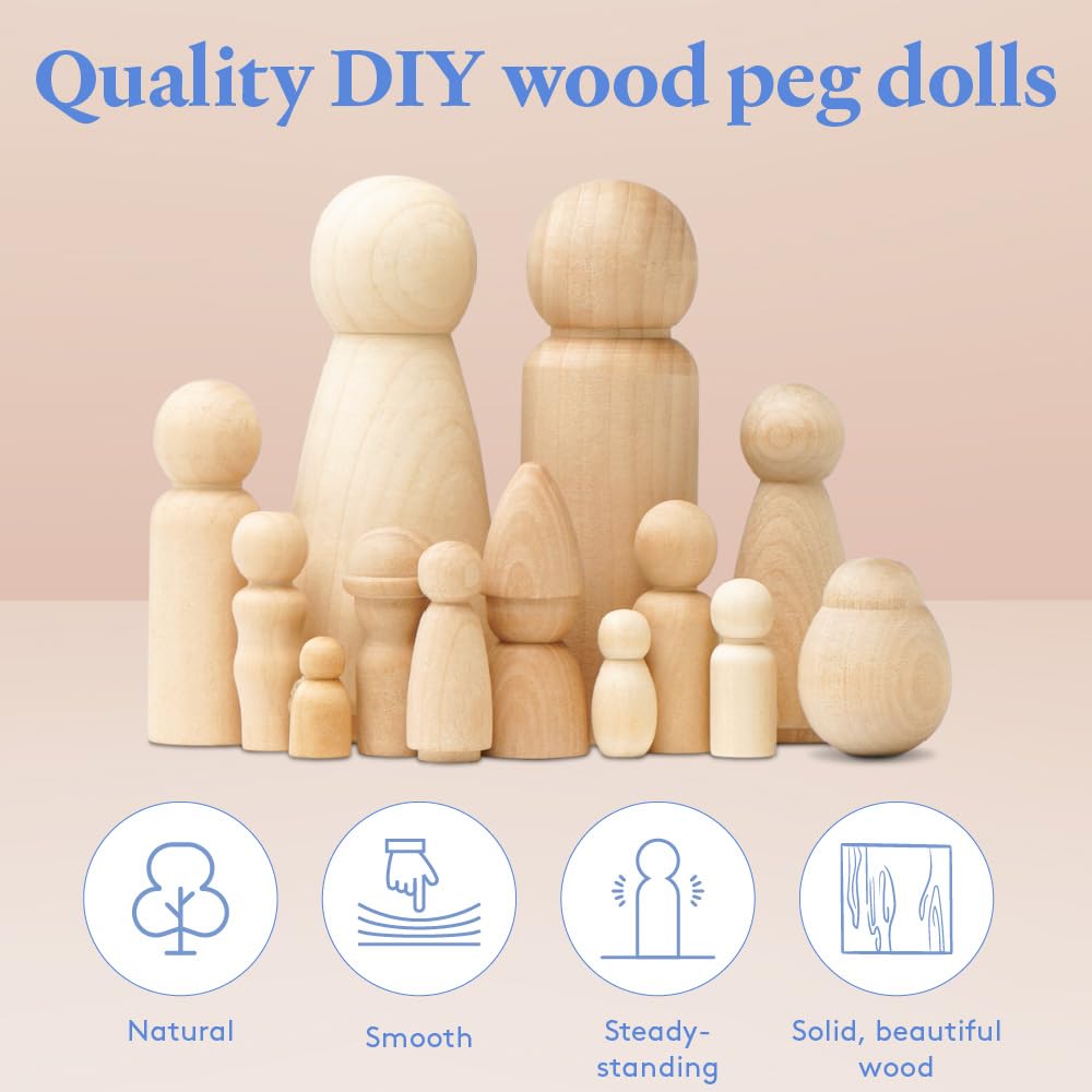Wood Peg Dolls, 2-3/4 Inch Gnome Shape Wooden Peg People, Pack of 25 Wood Dolls for Play, Strong Birch Wooden People Figures for Crafts