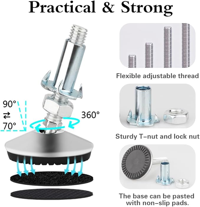 4 Set M10 Swivel Adjustable Leveling Feet, Heavy Duty Height Adjuster Furniture