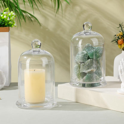 Garneck 2 Sets Glass Cloche Candle Holder Bell Jar: Clear Dome Cover Transparent Candle Cup Display Case for Wedding Centerpiece Bar Cafe Home Table Decor Mini Plant Ornament