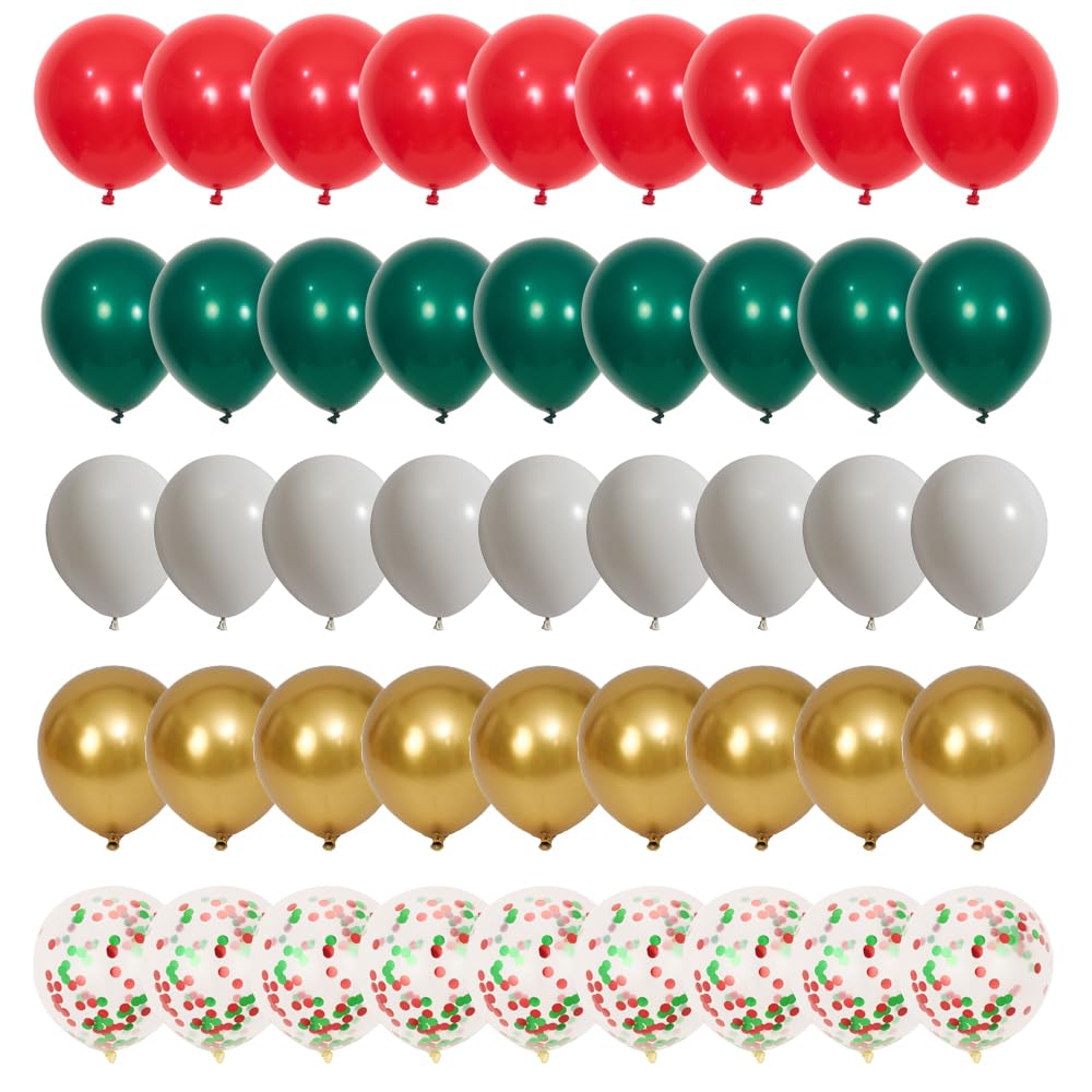 75pcs Christmas Balloons Red Green White Metallic Gold Confetti 12 Inch Latex Balloons for Christmas Birthday Party Decorations