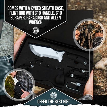 Holtzman's Gorilla Survival Tracker Fixed Blade Hunting & Camping Knife with Fire Starter and Complete Tactical Survival Kit (Black)