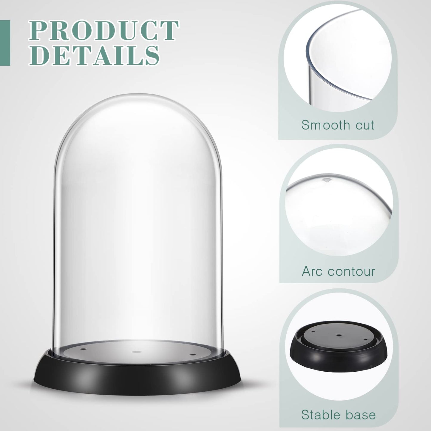 Zhengmy 12 Pcs Plastic Dome Display Case Cloche Bell Jar with Base Clear Cloche Dome Decoration Case for Collectibles Rose Office Home Tabletop Centerpiece Decoration (Oval)