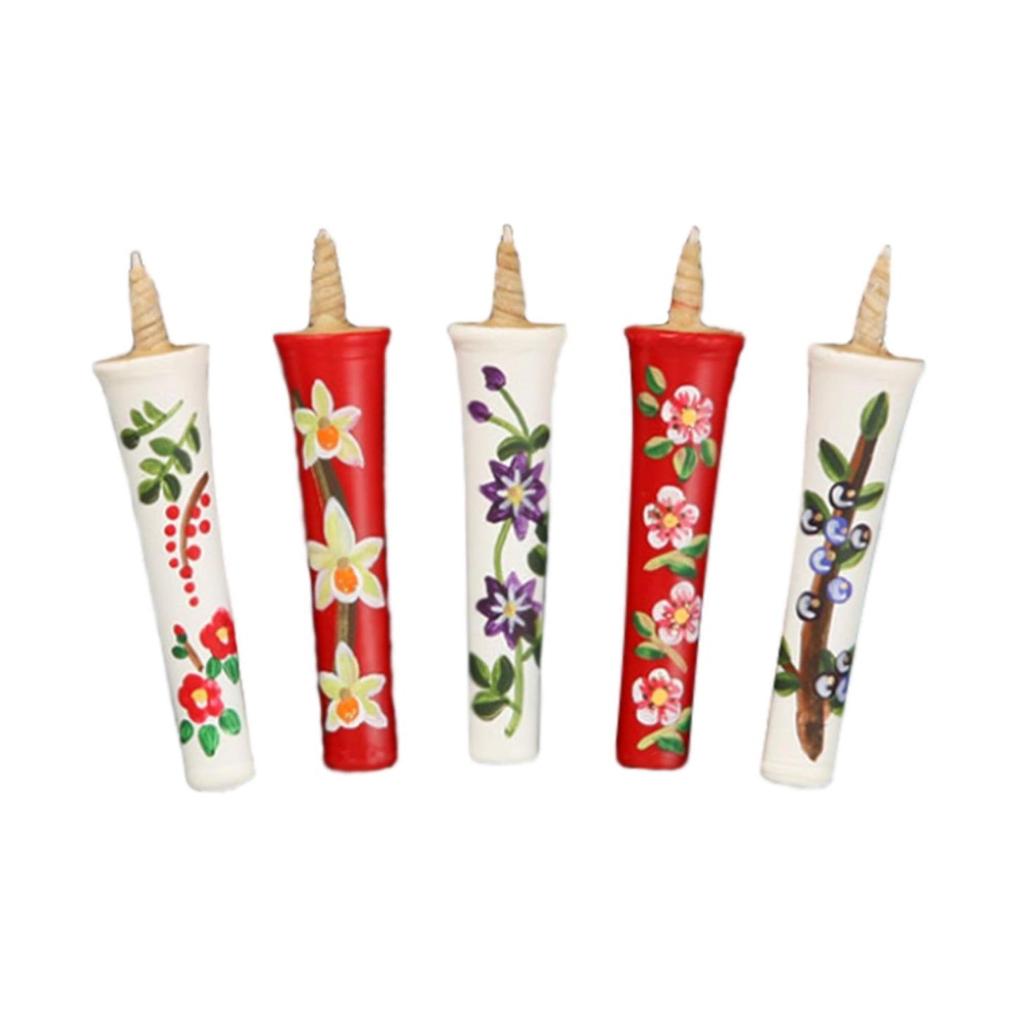 IPPINKA Japanese E-Rosoku Candles, Set of 5 – 100% Organic Vegetable Haze Wax, Hand-Painted Floral Designs, Dripless, Smokeless, Handmade in Japan