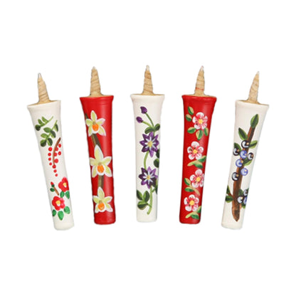 IPPINKA Japanese E-Rosoku Candles, Set of 5 – 100% Organic Vegetable Haze Wax, Hand-Painted Floral Designs, Dripless, Smokeless, Handmade in Japan
