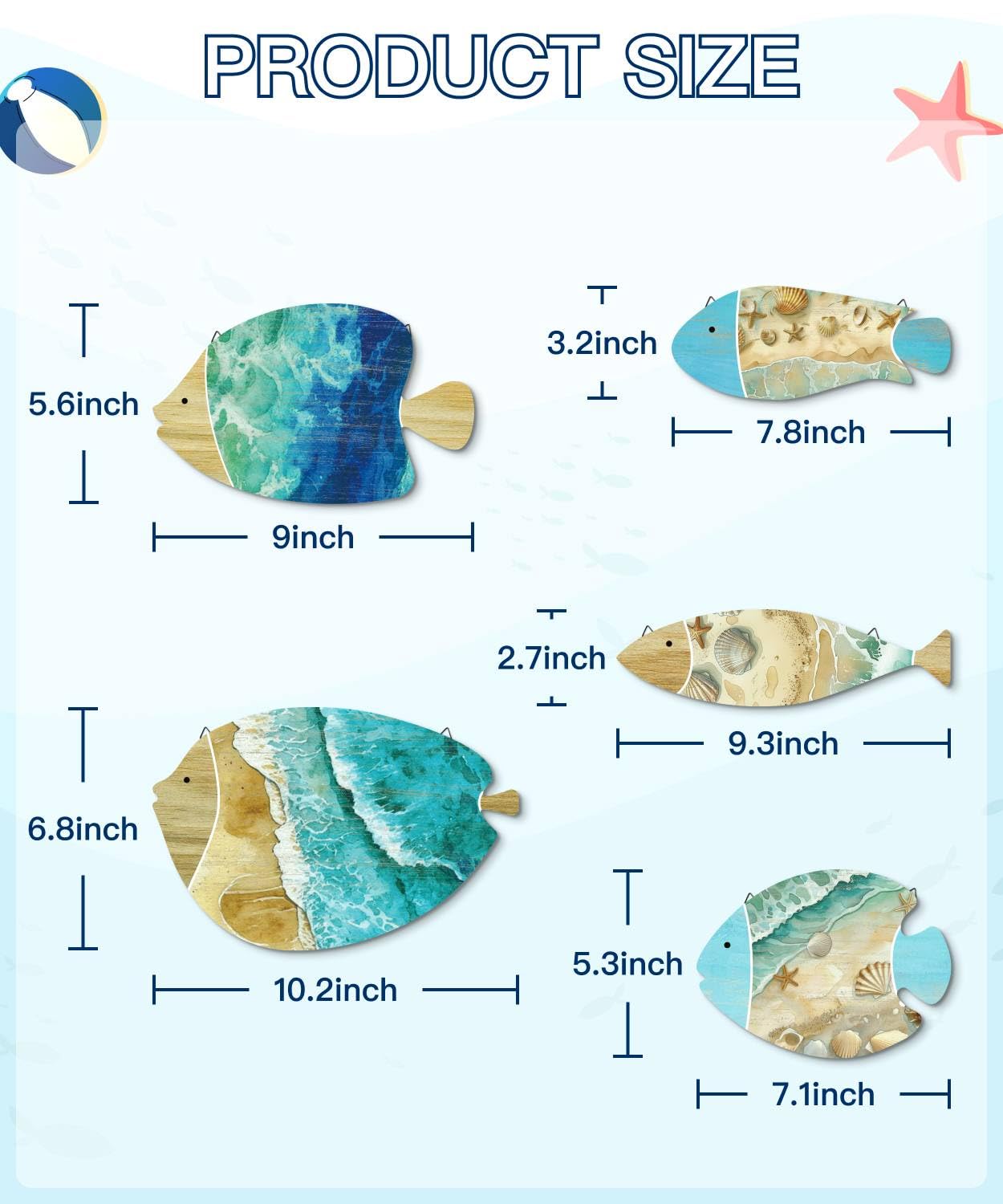 Putuo Decor Fish Wall Decor Set Ocean Theme Coastal Wall Art For Living Room Bedroom Bathroom Beach House Nautical Home Decoration