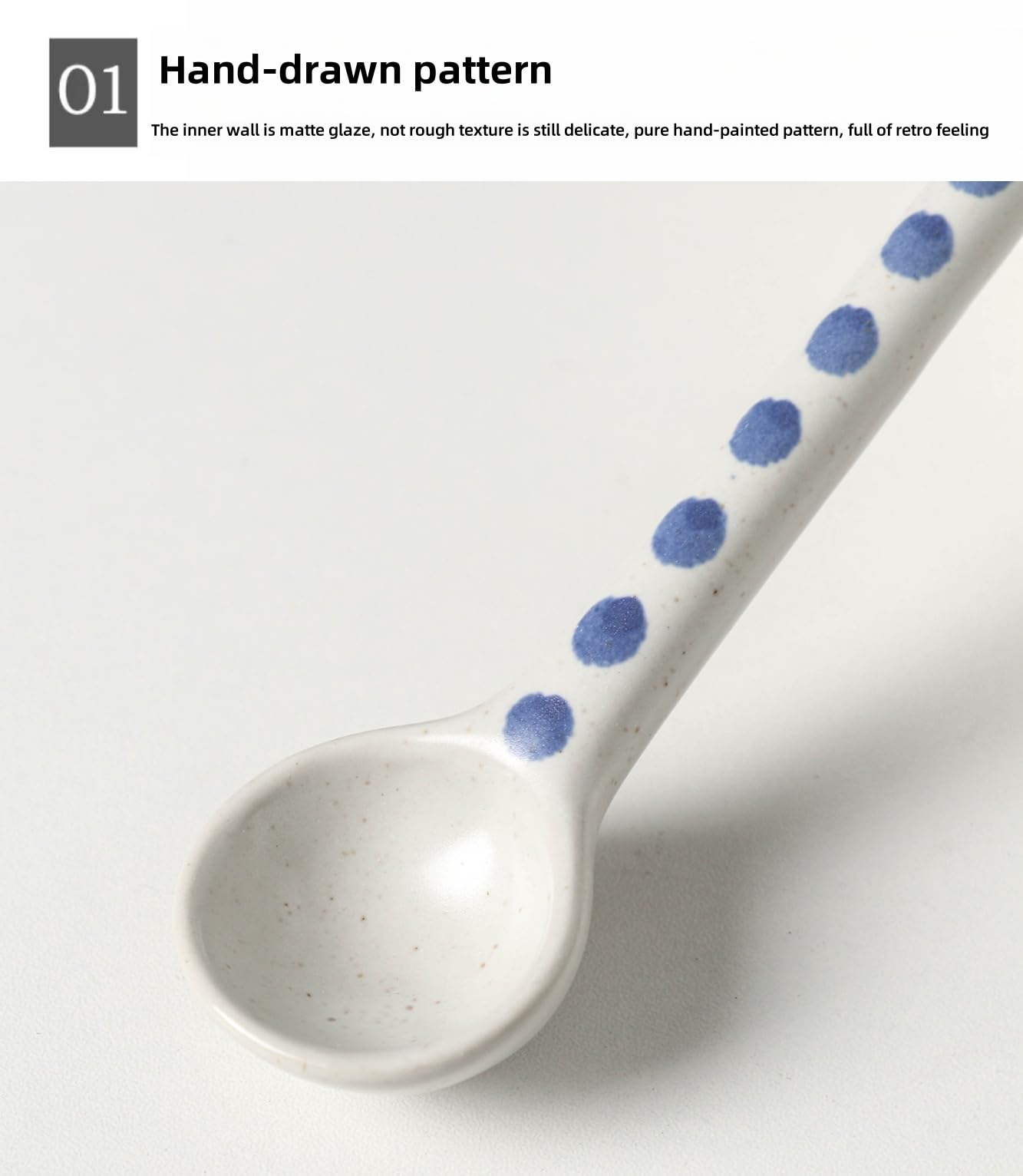 4-Pack - Ceramic blue and white Afternoon Tea, Coffee Whisk, Handmade Spoon,Pointed-head/Round-head handle coffee spoon, tea scoop for loose tea, Size 4.9 * 1.3 in（12.5 * 3.5 cm）