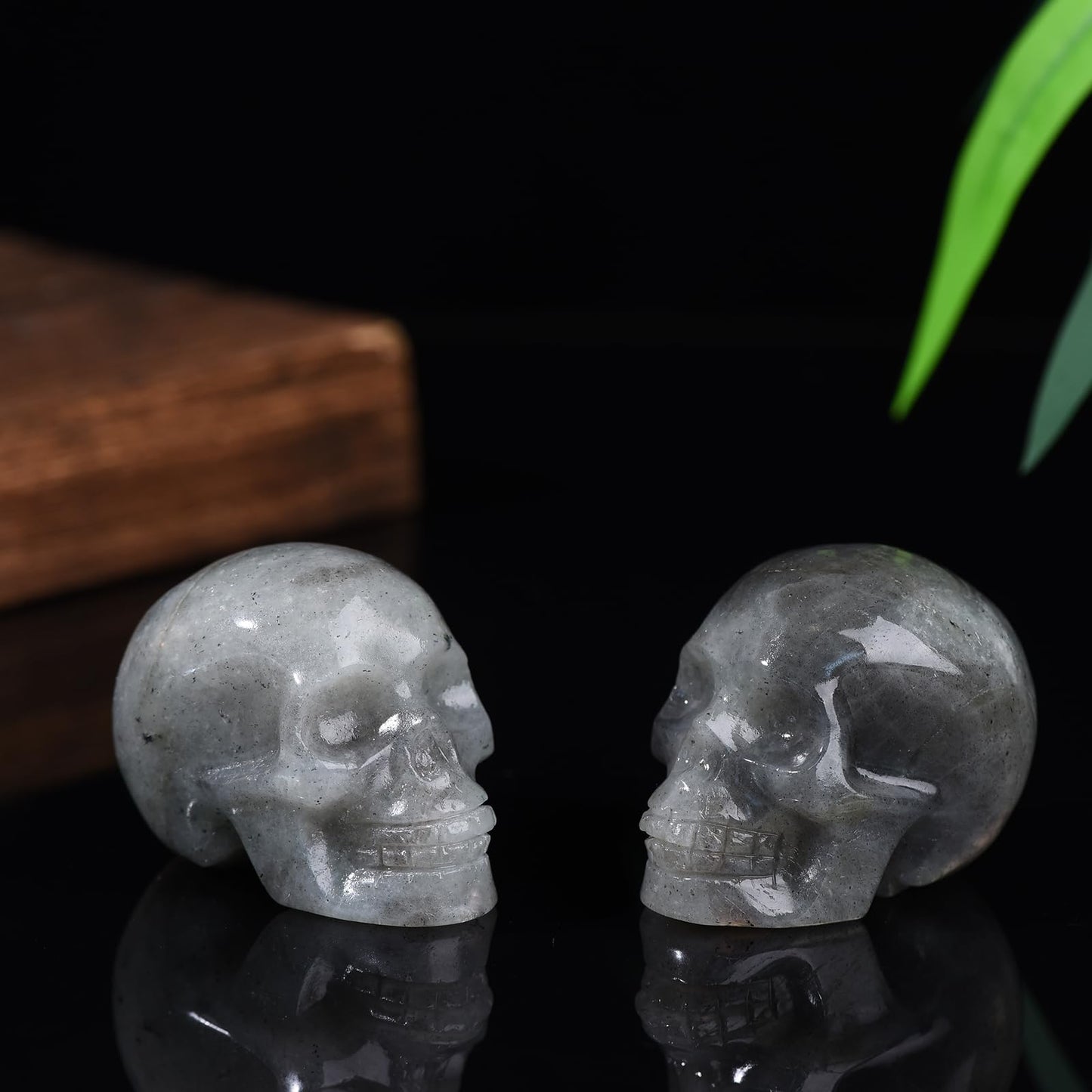 WUYOUSHI 2.0" Moonstone Skull Decor Statue Crystals and Healing Stones Skull Figurine Polished Gemstones Bedroom Office Desk Halloween Decoration