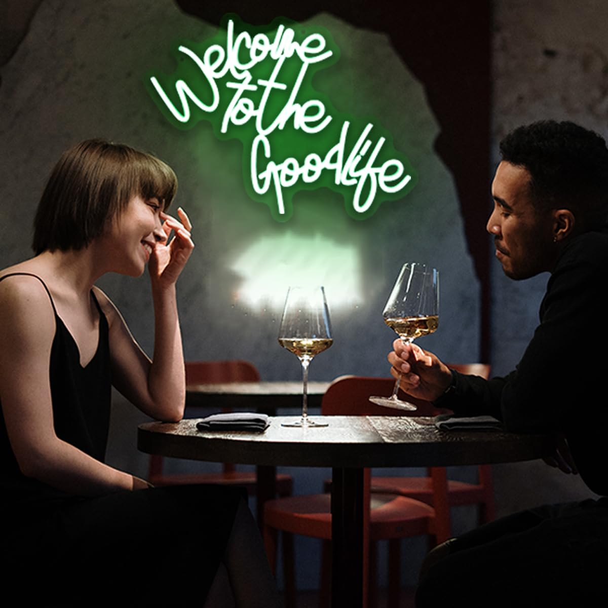 Welcome To The Good Life Neon Signs for Wall Decor LED Neon Light Signs USB Letter Light Up Sign for Bedroom Kids Room Birthday Christmas Party Wedding Bar Decoration Gifts(13.4x17.2 inch)