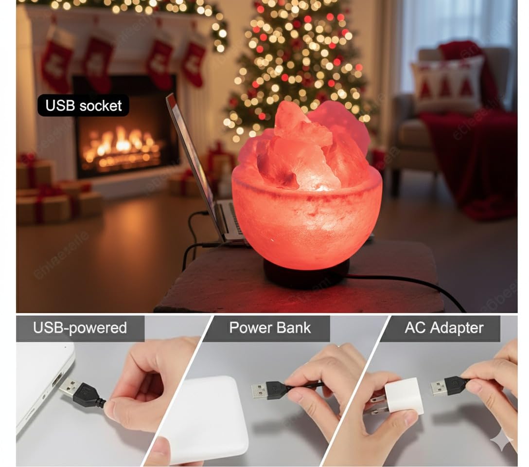 NatureBoost Himalayan Salt Lamp, USB Powered, Night Light Color Changing Lamp,Unique Gift Idea (Bowlnew)