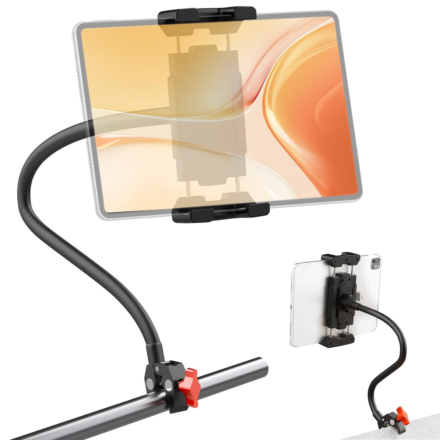 Gooseneck Tablet Holder, 19.69" Metal Crab Clamp iPad/iPhone Mount for Stroller/Treadmill/Golf Cart/Boat/Mic Stand/Gym Bicycle Handlebar Clamp/Desk, Compatible with 4-13" iPad Pro/Air/Mini/E-book