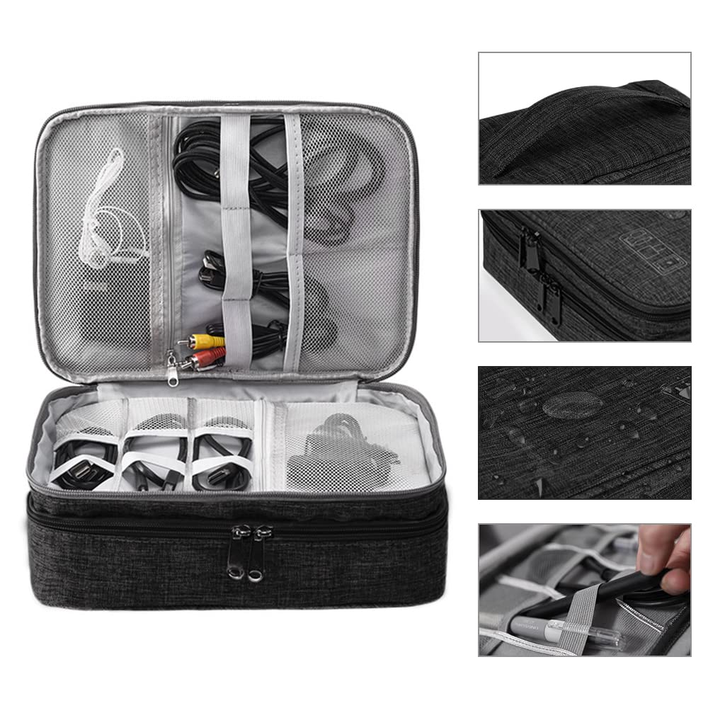 HCFGS Travel Cable Organiser Bag,Accessories Organizer Bag Extra Large 3-Layers Universal Carry Travel Gadget Bag for Power Bank, Data cable (Black)
