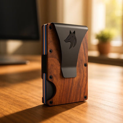 TRAVELINGO Metal Wallets for Men - Slim RFID Blocking Credit Card Holder, Walnut