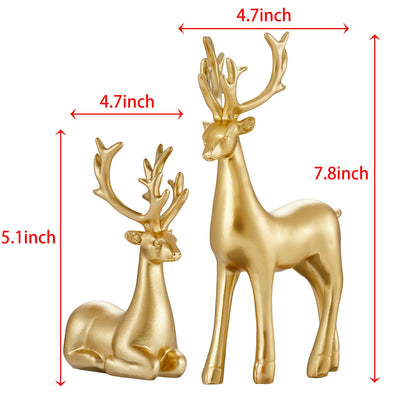 Christmas Decorative Gift 2PCS Deer Sculpture 3D Geometric Deer Ornaments Used to Set Off The Festive Atmosphere Fireplace Dining Table Living Room Decoration (Gold Smooth)