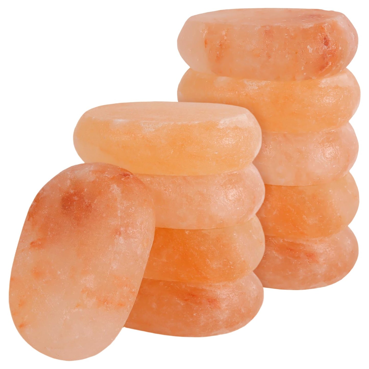 YAUFWUA 10 PCS Flat Oval Massage Stone, 3.34x2.75x1 Inch Himalayan Salt Massages Stones Crystal Hand Carved Stones Cold Hot Message Stone for Therapy, Relaxing, SPA