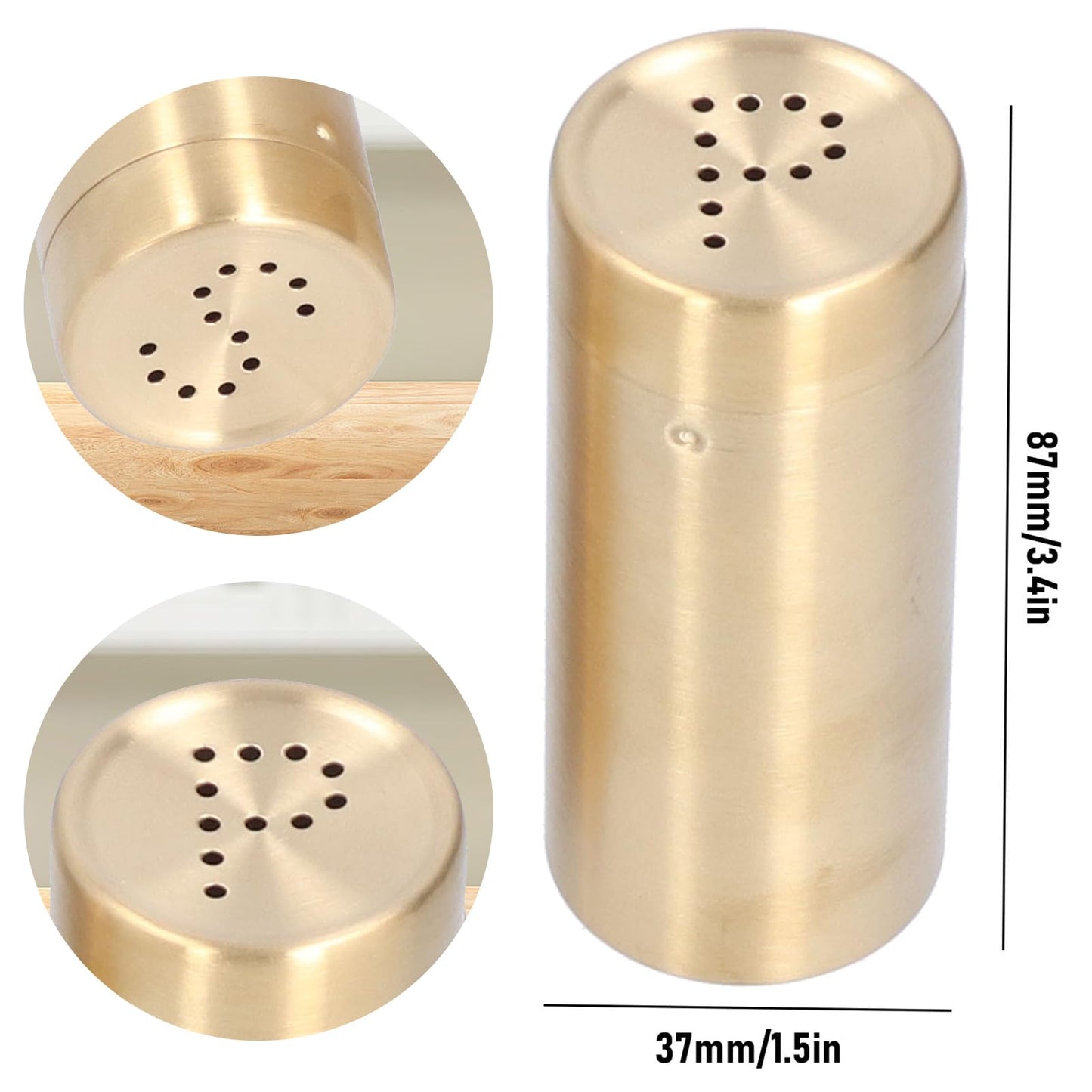 2pcs Salt and Pepper Shakers, Gold Salt And Pepper Shakers Pepper Spice Shakers Stainless Steel Seasoning Bottle Condiment Jar with Cover Ideal For Spices Condiments Herbs
