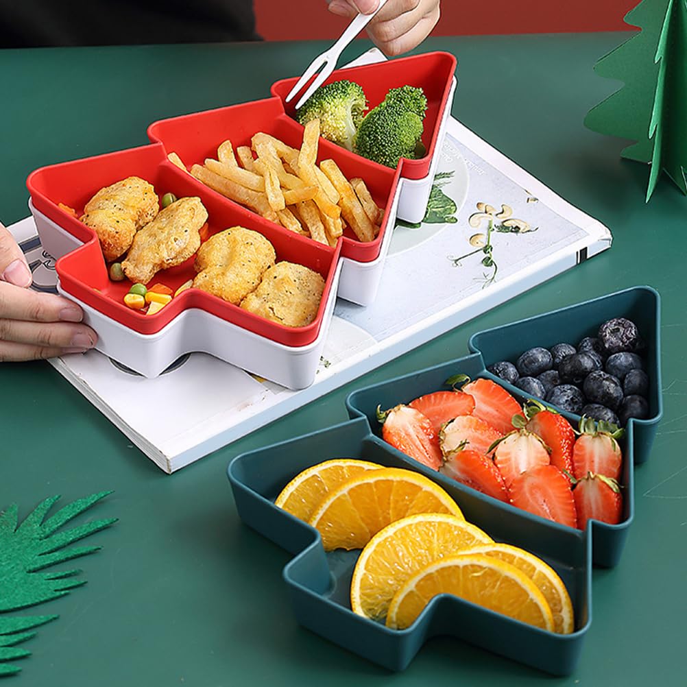 Amosfun Christmas Tree Snack Serving Tray 3 Grids Tree Shaped Plates for Dried Fruits Candy Nuts Treats Snack Christmas Party Favors 7 x 10 x 1.2 Inch