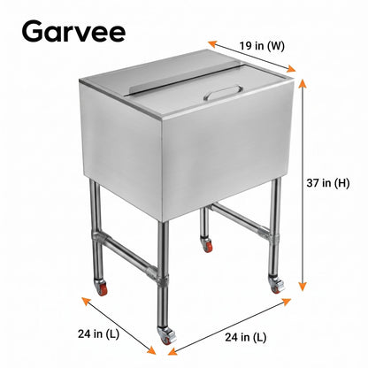 24x19x37inch Ice Bin for Bar,Commercial Ice Bin with Legs,Commercial Insulated Stainless Steel Ice Bin with Lid & Drain System, Large Capacity Underbar Ice Chest for Restaurants, Pubs & Cocktail Bars