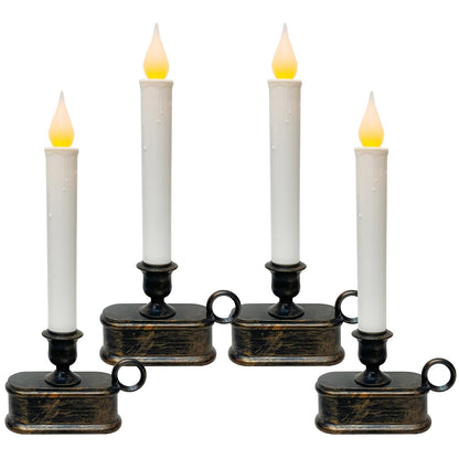GOOTHY Set of 4 Battery Operated LED Window Candles, Dusk to Dawn Light Sensor, Flicker Flame Christmas Window Candles with Bronze Base, 10 Inch Flameless Taper Candle for Table Bedroom Christmas