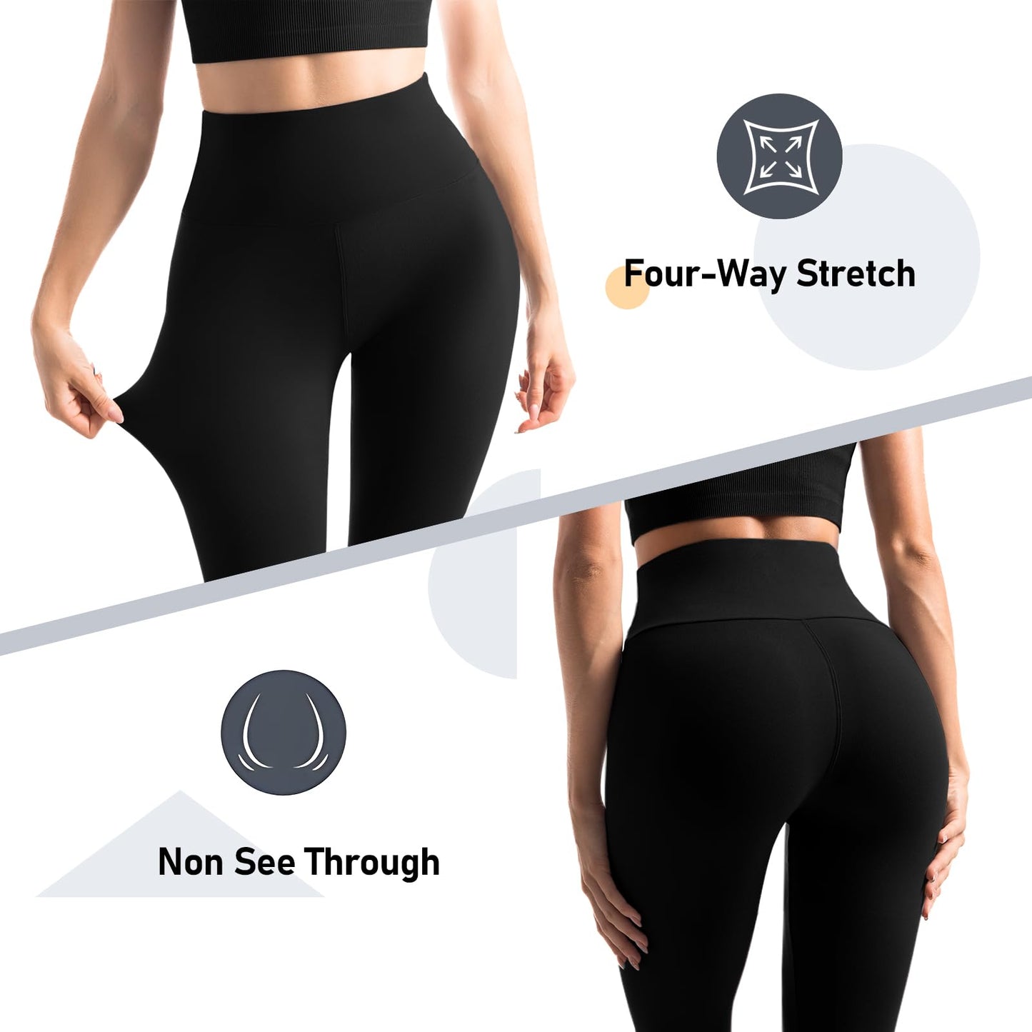 Leafigure 2 Pack Gym Leggings for Women High Waist Opaque Leggings with Pockets for Workout Sport Yoga Running Black LXL