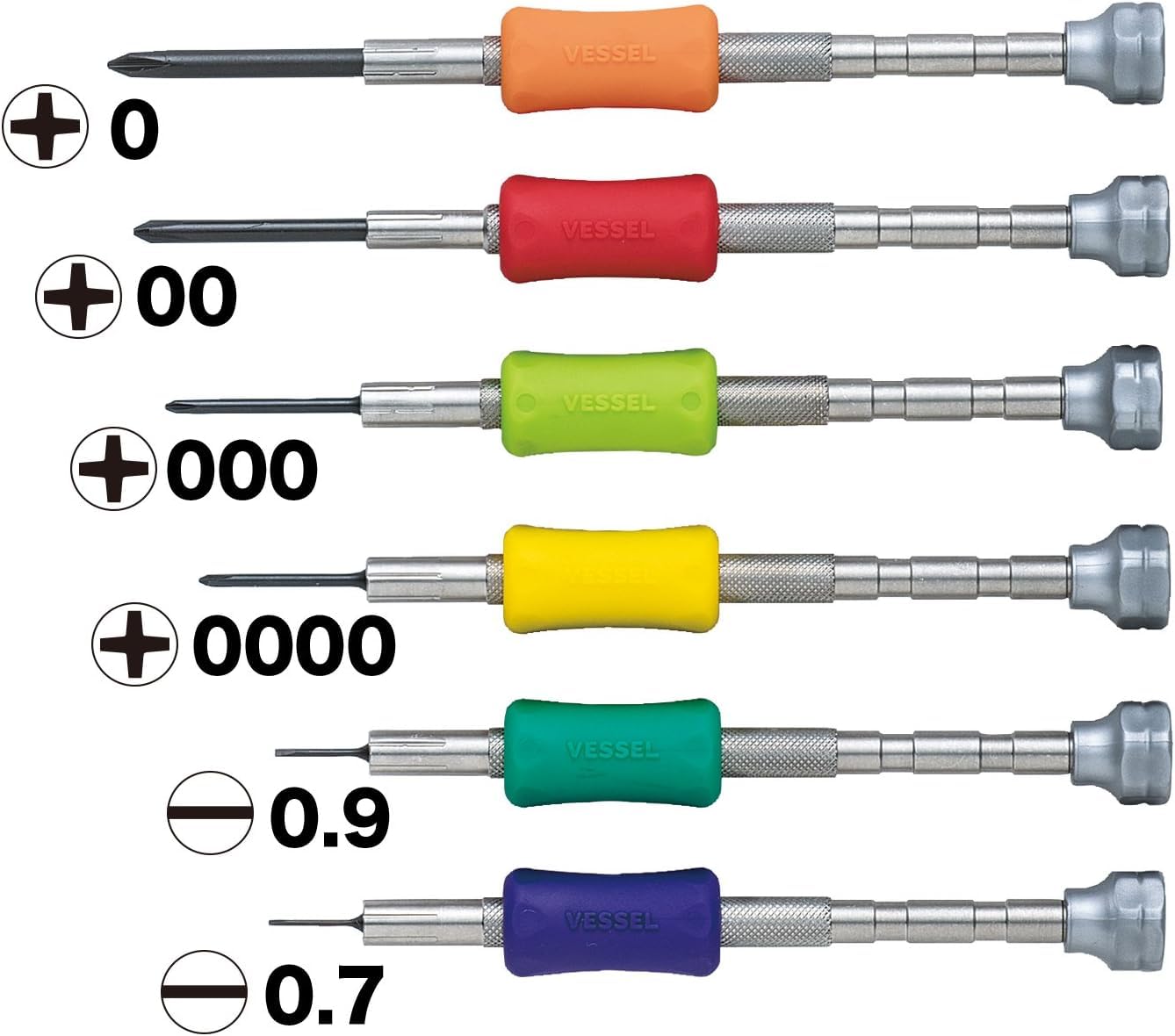 Vessel Precision Screwdriver Set TD-56S / +0, 00, 000, 0000, -0.7, -0.9