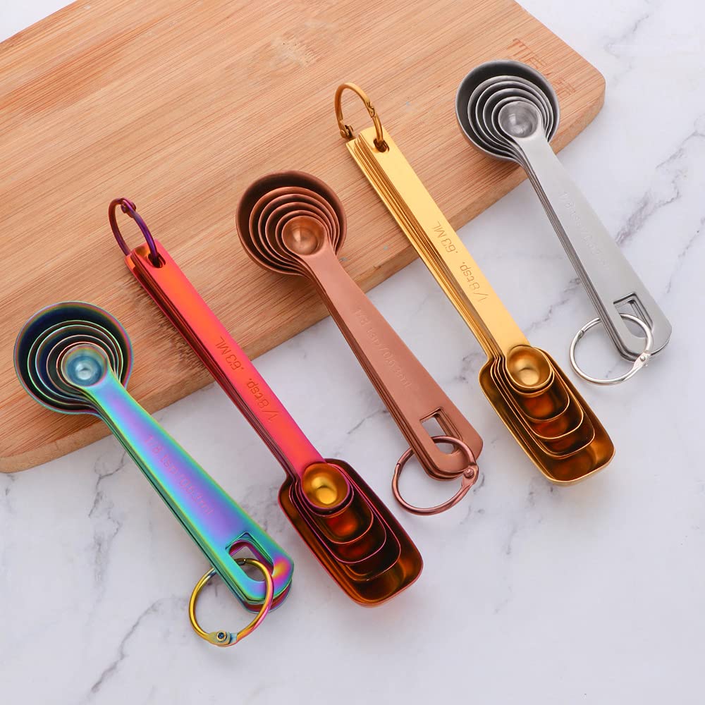 DOCBLACK Measuring Spoons, Heavy Duty 18/8 Stainless Steel Measuring Spoons Cups Set, Set of 6 for Gift Measuring Dry and Liquid Ingredients - Gold
