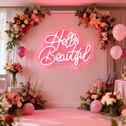 Hello Beautiful LED Neon Sign - USB Powered Dimmable Neon Light for Bedroom Living Room Dorm Home Decor Party Wall Table Art Decorations Gift for Teen Girls Women 16.5 x 11 In