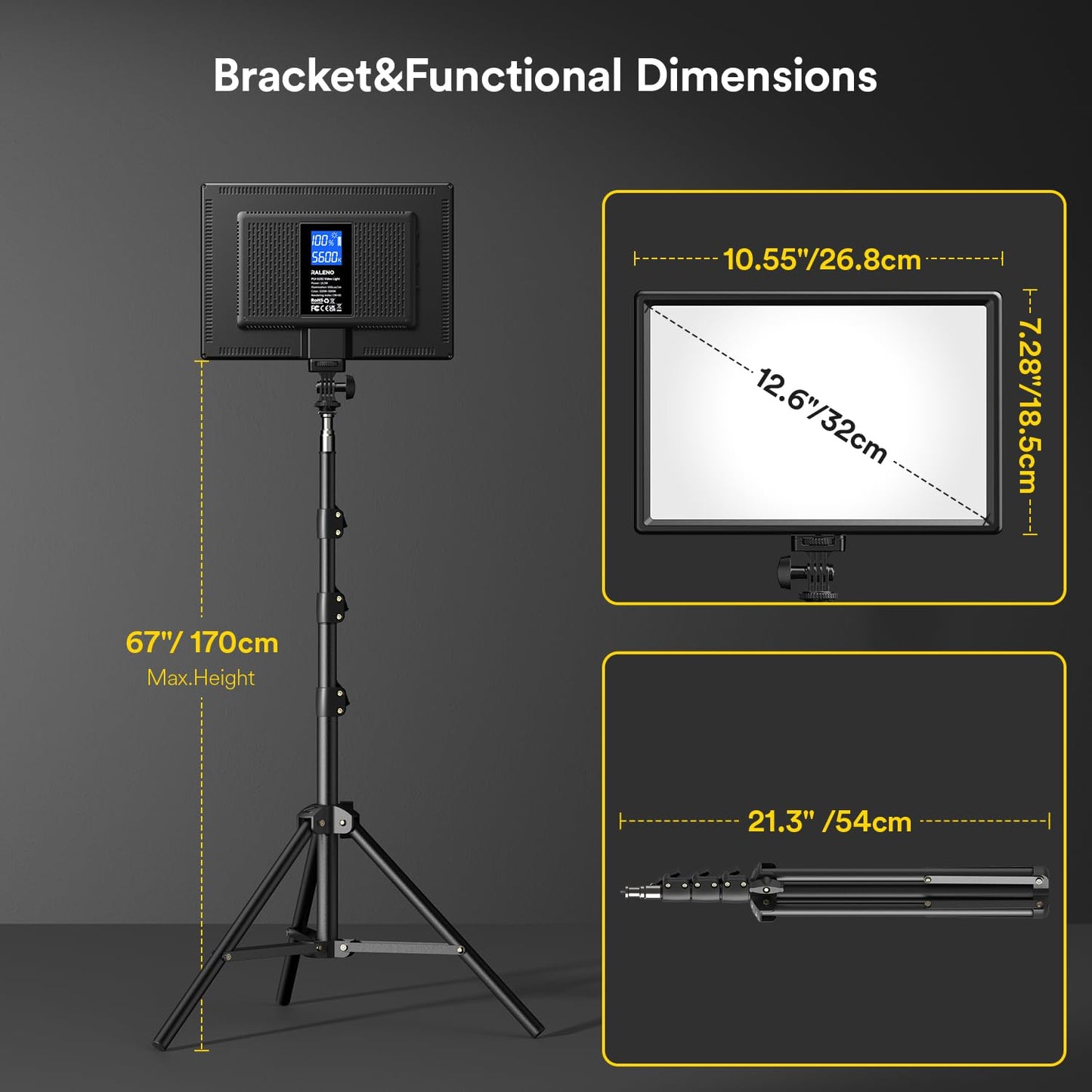 RALENO 13" LED Video Light, 2-Pack Bi Color Photography Lighting Kit with 75" Stand & Phone Clip, CRI 95+ Studio Lights with 8000mAh Built-in Battery for TikTok/YouTube/Live Streaming/Videography