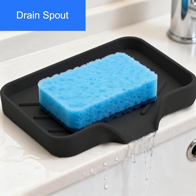 Sponge Holder with Drain Spout, Silicone Sponge Tray