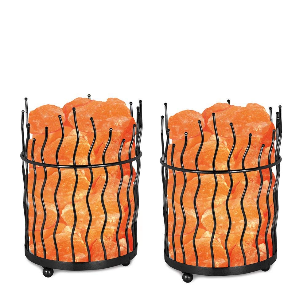 Himalayan Glow Pillar Style Basket Lamps, Pure Himalayan Salt Basket Night Lamp with Salt Chunks, Light Bulb and Dimmable Switch (2-Pack)