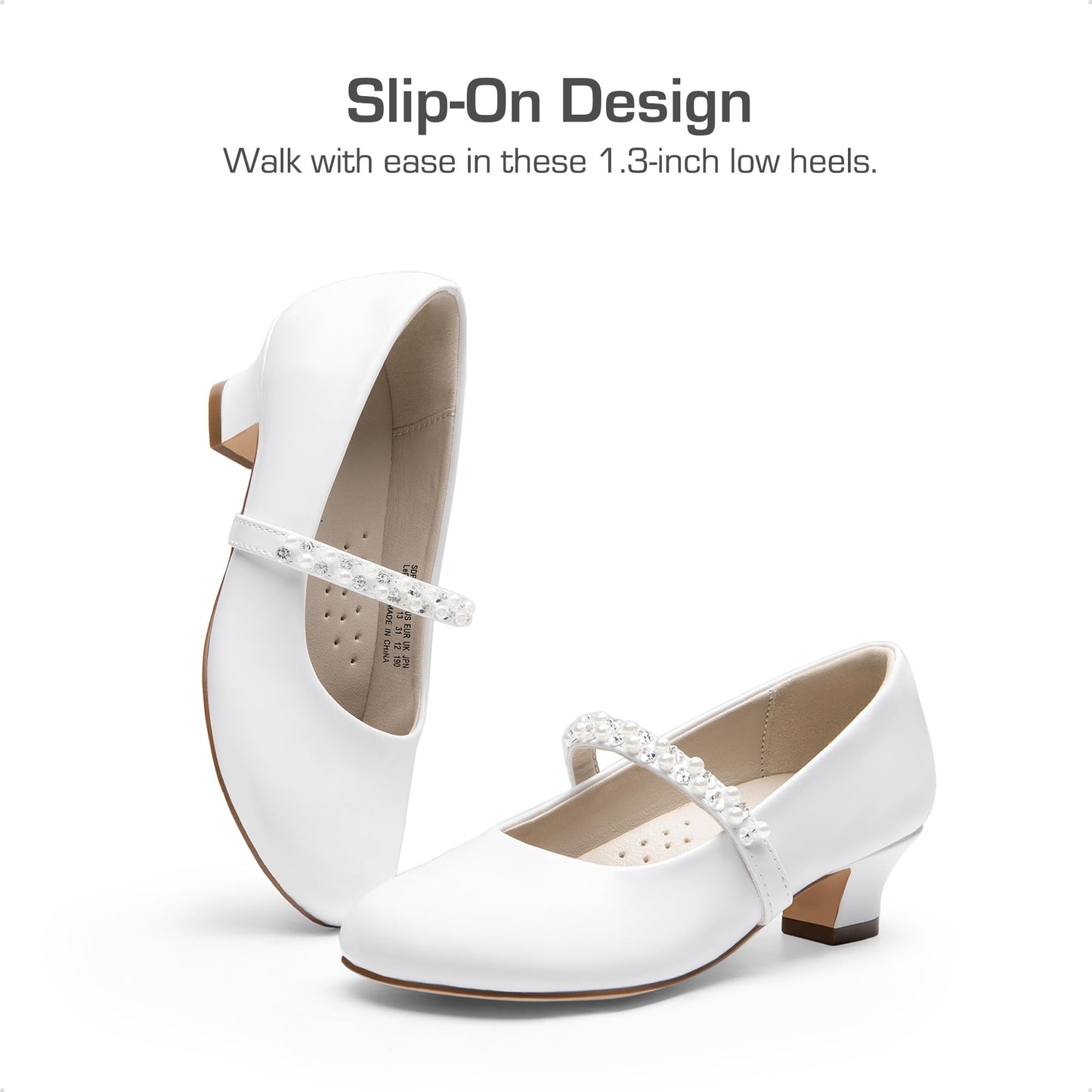 DREAM PAIRS Girls Party Shoes Low Heels for Little Big Girl Mary Jane Shoes with Pearl Rhinestones Flower Girl Pumps Princess Wedding,Size 3 Big Kid,White,SDFL2403K