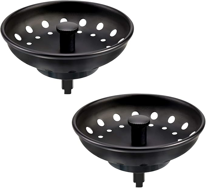 KONE Black Sink Basket Strainer Drain Stopper, 2 Pack Stainless Steel Matte