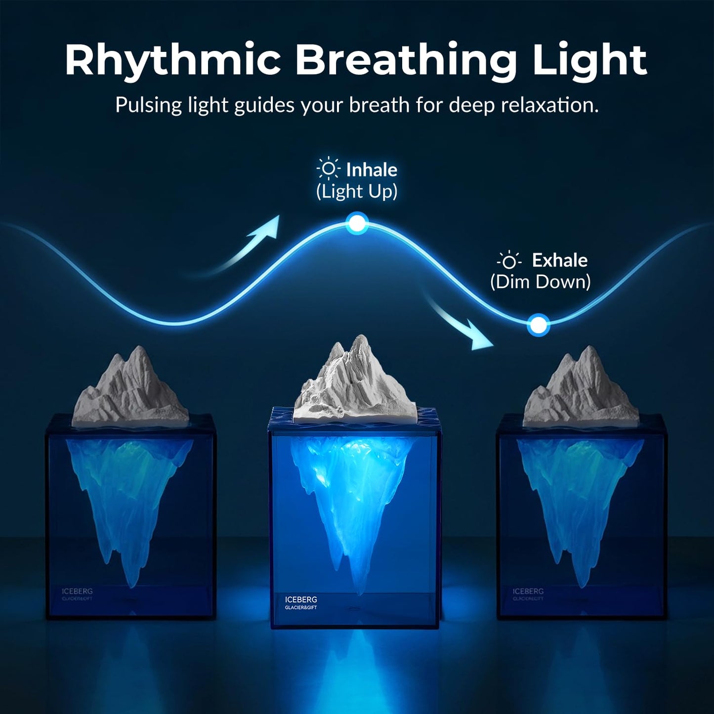 Calming Iceberg Essential Oil Stone Diffuser & Mood Lamp, Silent Flameless Aromatherapy Night Light, Minimalist Zen Decor for Stress Relief, Mindfulness & Meditation Gift (Glacier Blue)