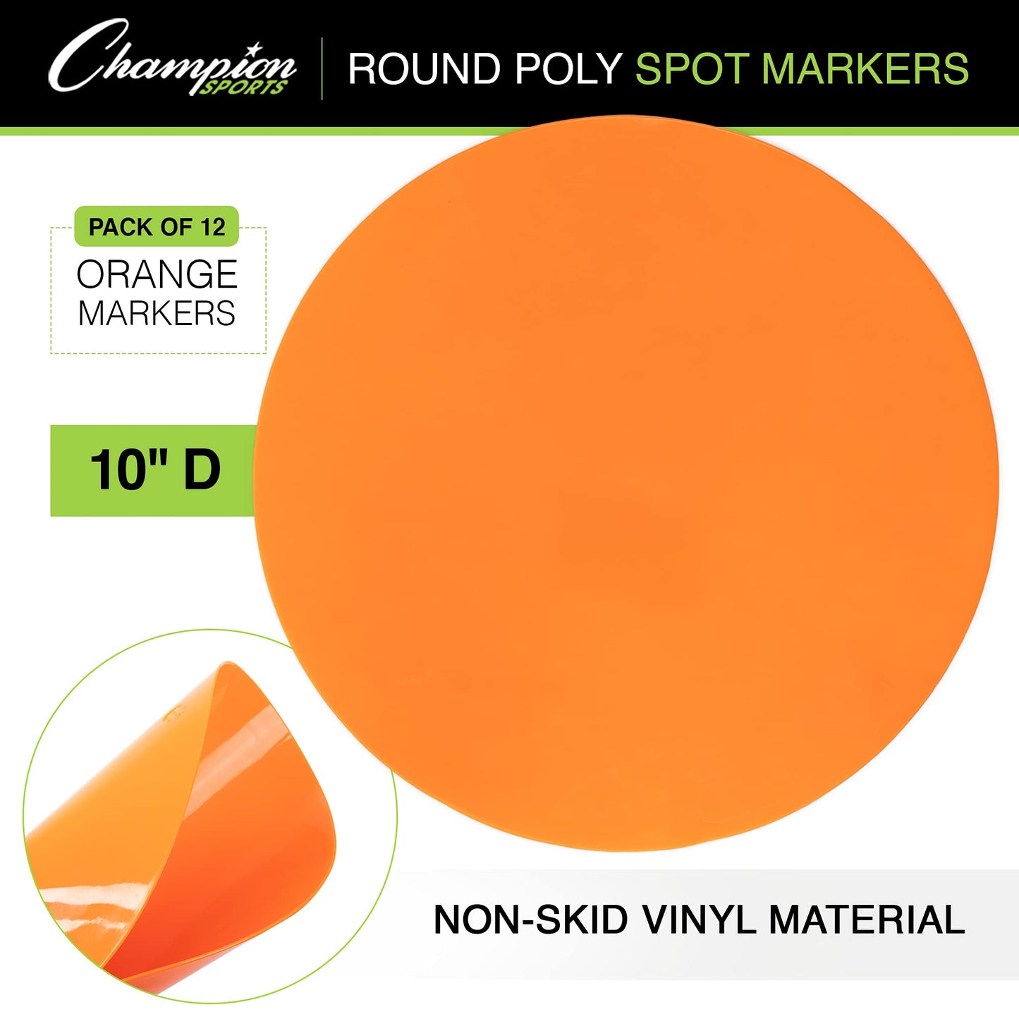 Champion Sports Round Poly Spot Markers for Sports, Activities, and Social Distancing - 10-inch, Set of 12 - Yellow