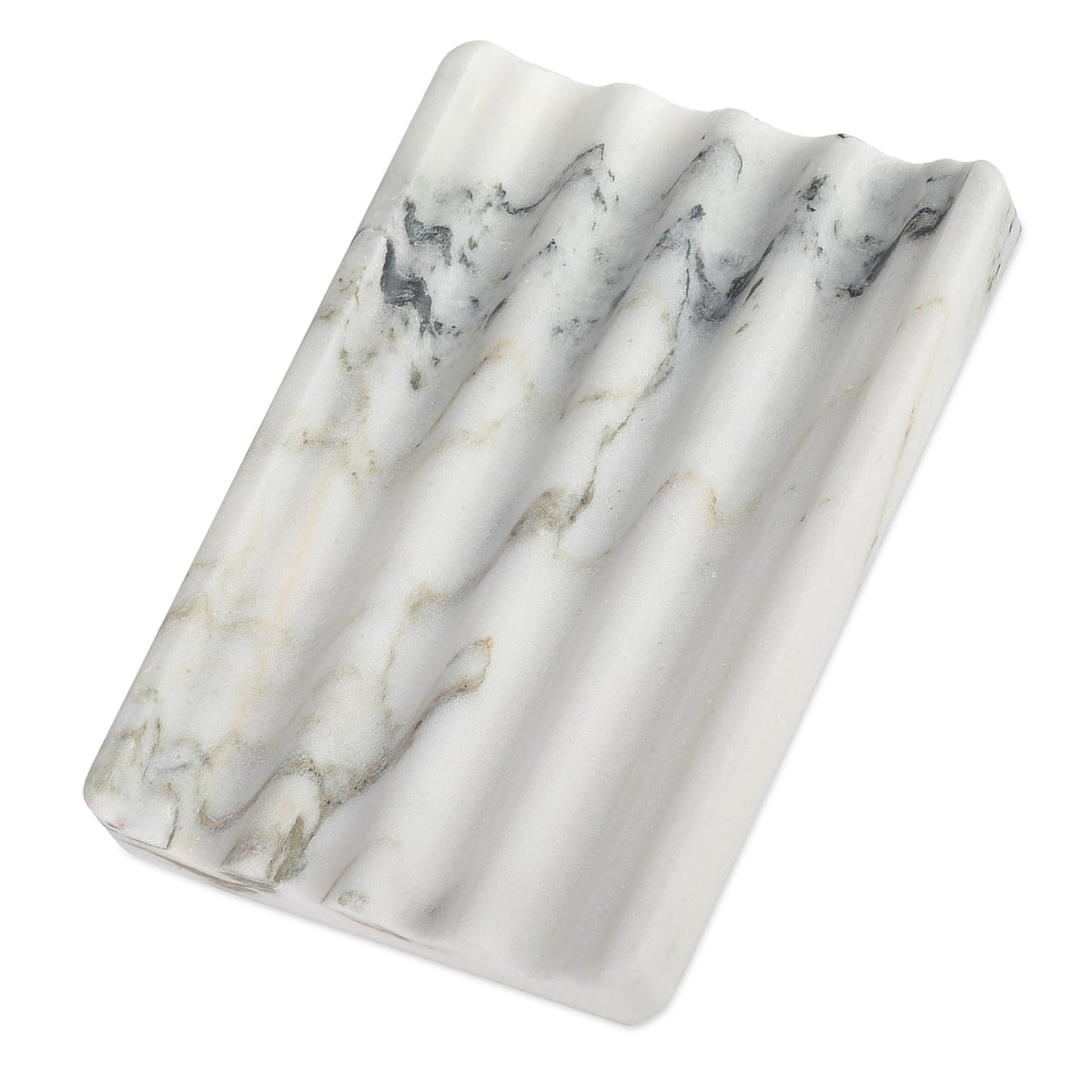 Koville African Natural Marble Soap Dish for Shower, Stone Soap Tray for Bathroom, Bar Soap Holder for Sink, Stripe Grooves Soap Saver Stone Dish Keep Bars Dry Easy Clean (Namib Bianco)