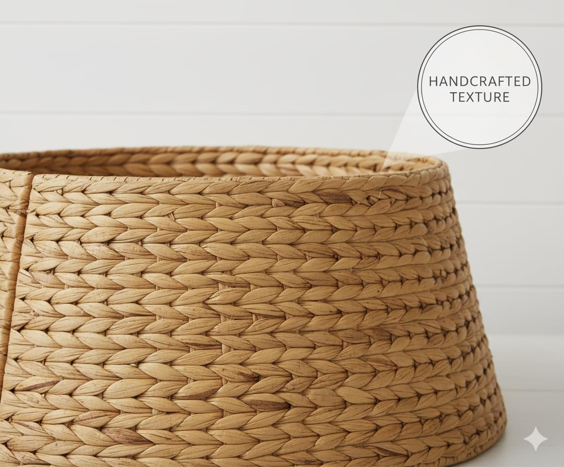 Hyacinth Christmas Tree Collar 27" - Natural Hand-Woven Basket Base Cover - Warm and Cozy Rustic Farmhouse Decoration - Tree Skirt Alternative - Tree Ring (Large)