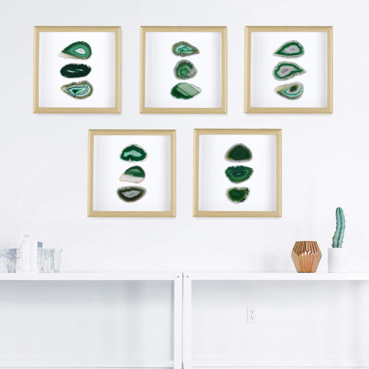 Rockcloud 8.8 inches Framed Agate Slice/Natural Agate Geode Gemstone Wall Decor Living Room Dorm Wedding Wall Art Table Top Display Home Decoration, Green