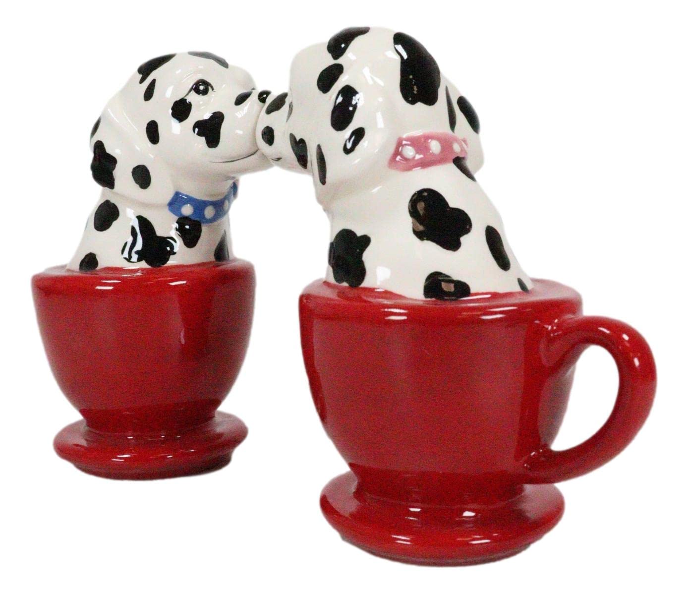 Ebros Ceramic Fire Station Teacup Dalmatian Dogs Pedigree Dog Breed in Tea Cups Salt and Pepper Shakers Figurine Set Pet Pal Pups Puppy Love Male Female Dog Decor Kitchen Dining Table Accessory