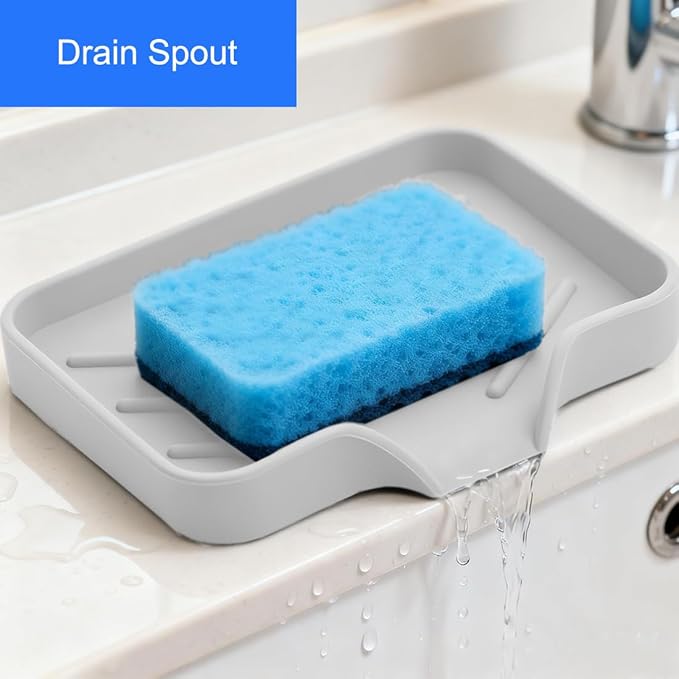 Sponge Holder with Drain Spout, Silicone Sponge Tray