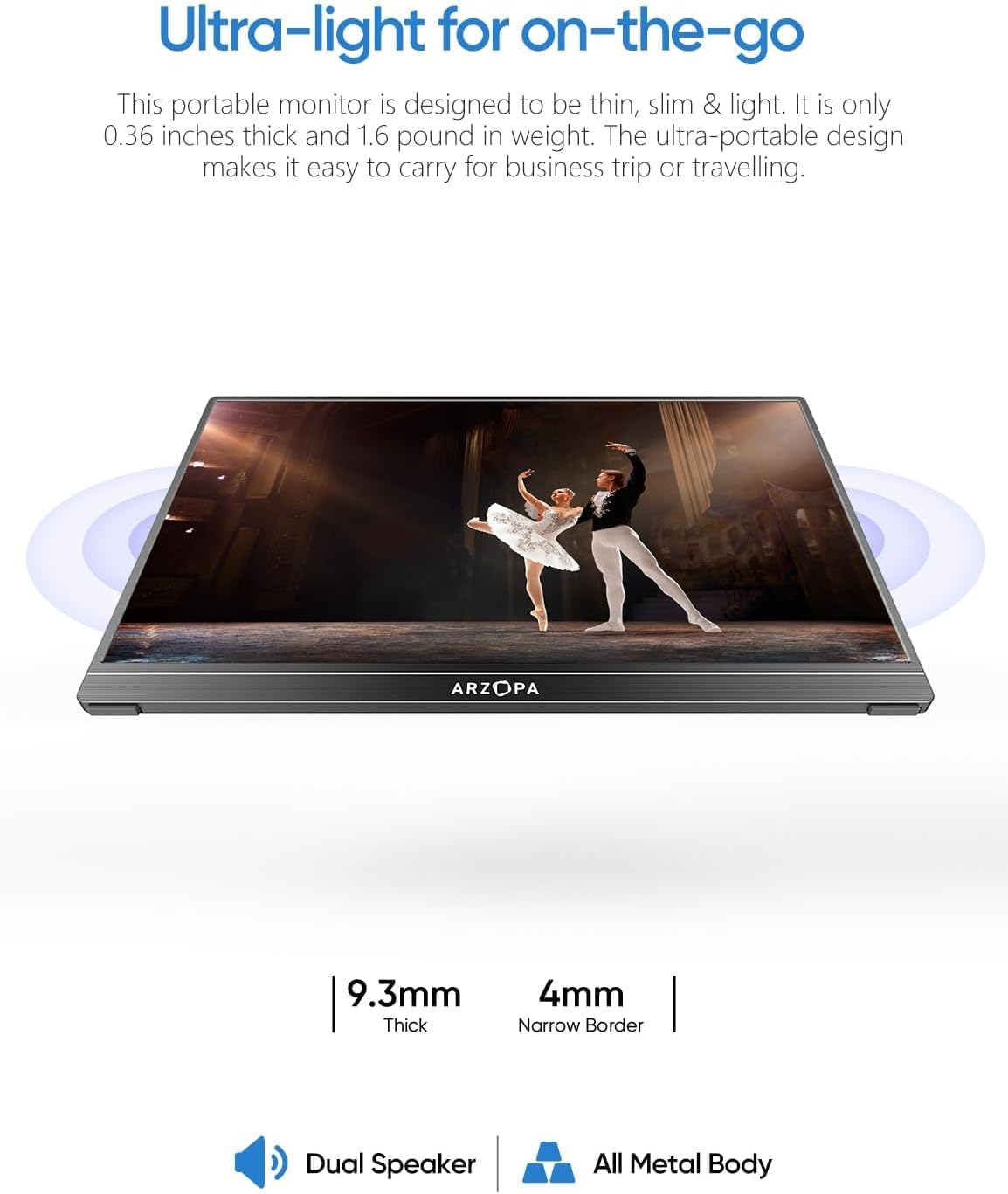ARZOPA 17.3" Portable Monitor, 1080P FHD 103% sRGB IPS Gaming Monitor Laptop Monitor with Built-in Kickstand HDMI USB C External Screen for PC Mac Phone Xbox PS5 - A1M